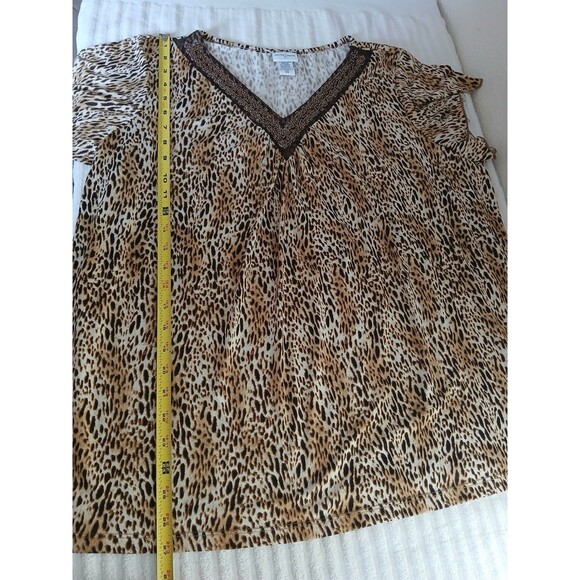 Jaclyn Smith Womens 3X Top Brown Beaded Animal Print Accent Flutter Short Sleeve - Picture 7 of 13